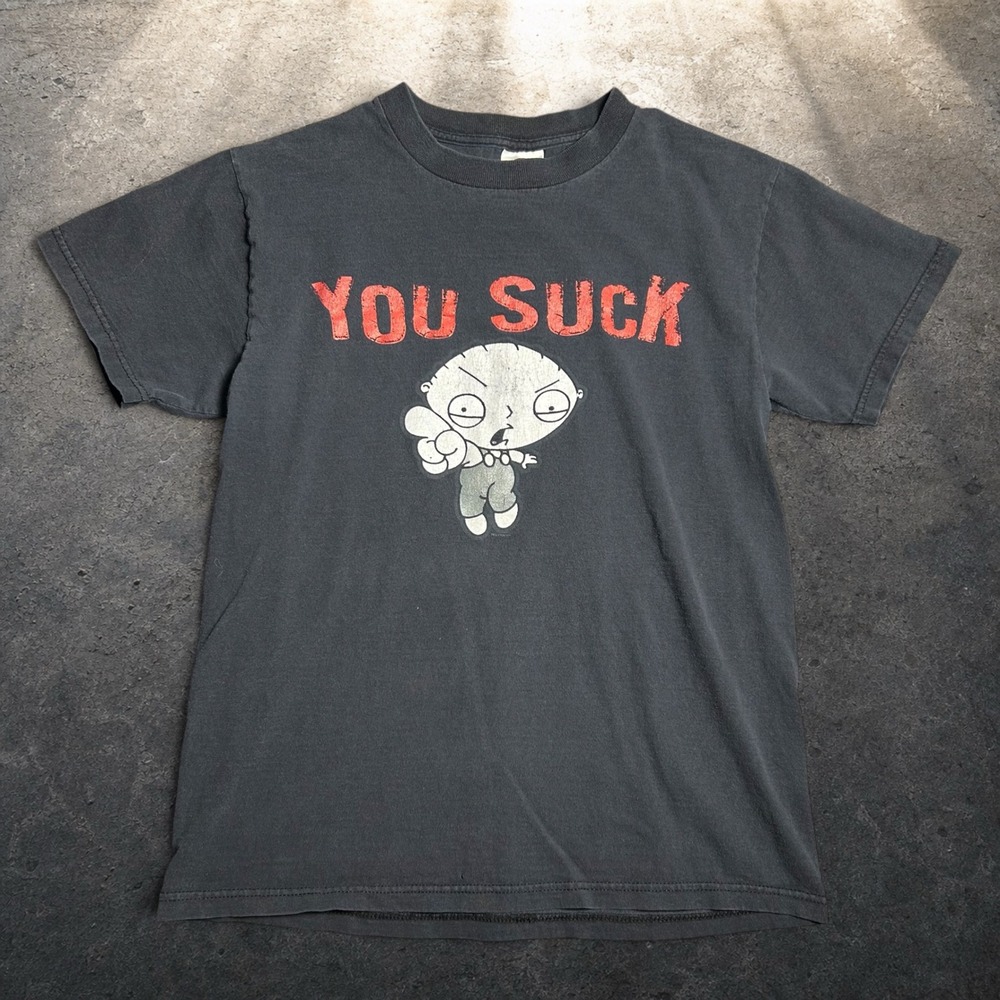Vintage 2000 Family Guy Stewie Griffin You Suck T-Shirt Black Y2K Size Small